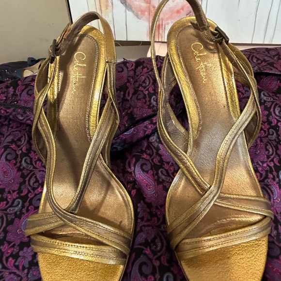 Bronze colored leather Cole Haan sandals. Leather soles, 3” heel. - Picture 2 of 4